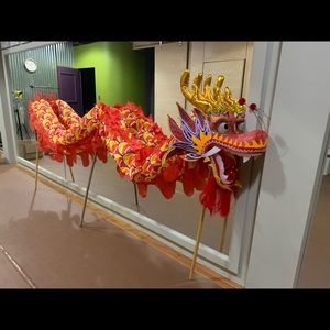 12 foot Chinese Dragon red silk dragon folk dance